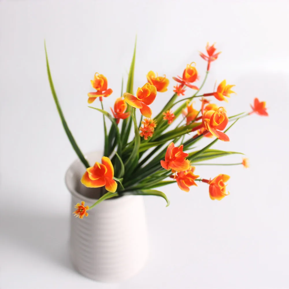 Plastic Greeen Dance Orchid Branches Artificial Flowers Bouquet Grass Fake Leaf Wedding Decoration accessory Fleur Artificielle Flores (4)