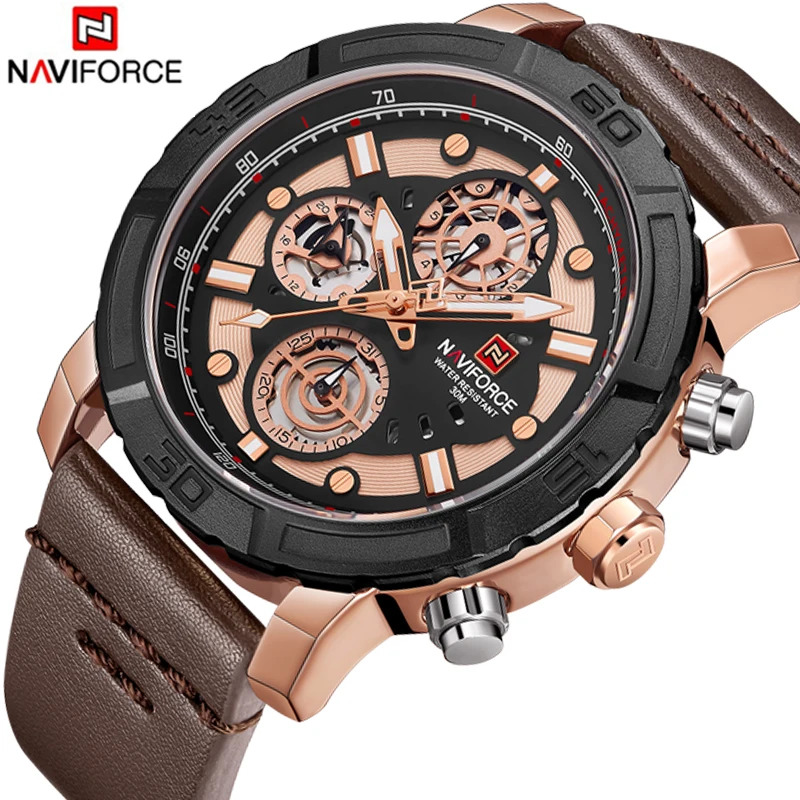 

NAVIFORCE Men's Casual Sport Quartz Watch Mens Watches Top Brand Luxury Leather Strap Army Military Watch Wrist Male Clock