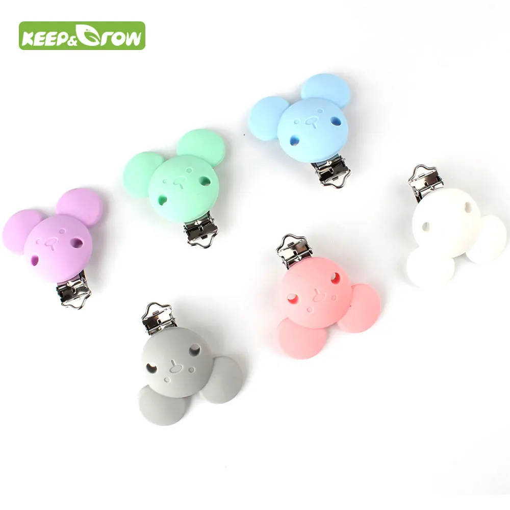 

KEEP&GROW 1Pc Cartoon Mouse Pacifier Clips Silicone Nipple Holder BPA Free Baby Teething Toys Teether Pendant pacifier Chain