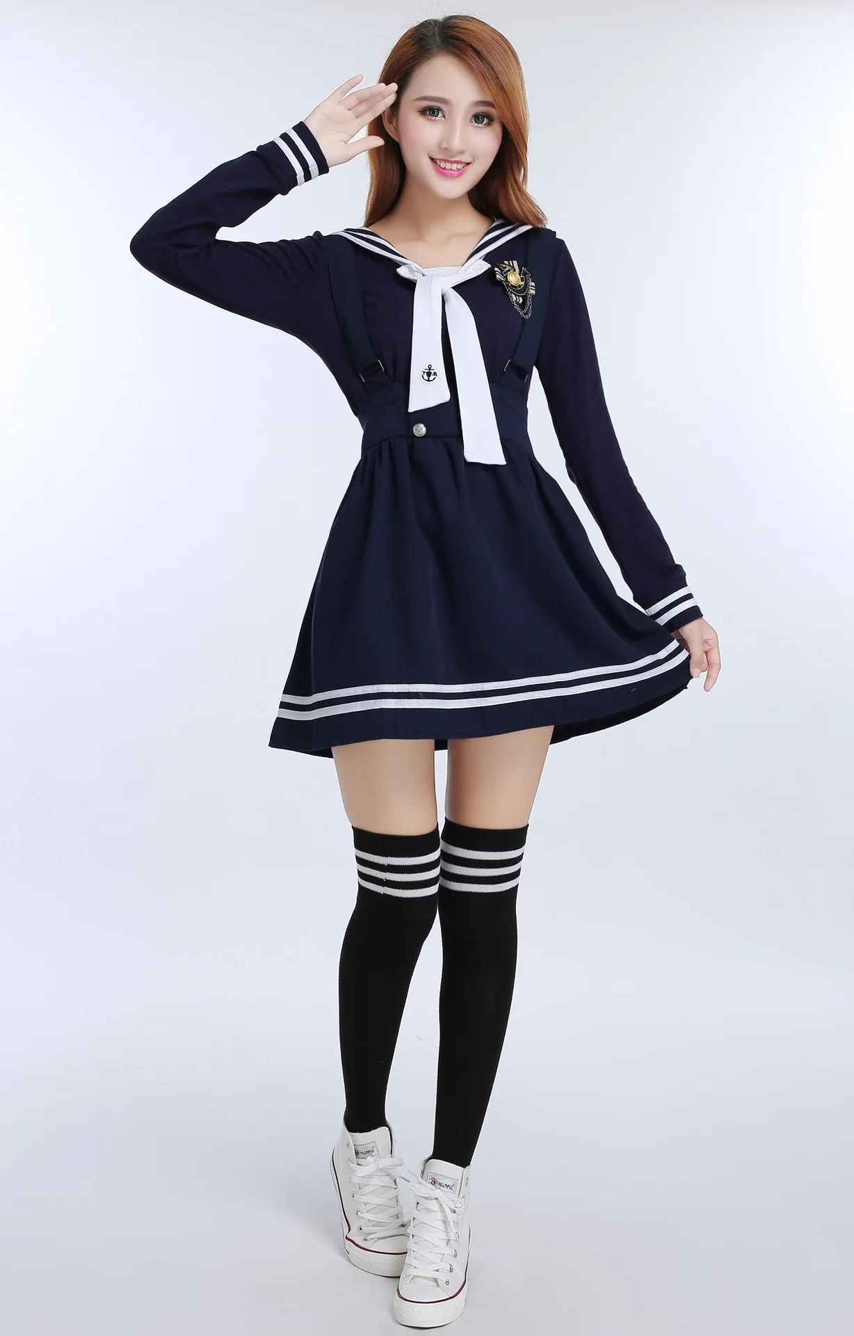 Японская Корейская школьная форма для девочек, Студенческая одежда, костюмы, Белая школьная форма моряка, рубашка+ темно-синяя юбка на бретелях для женщин