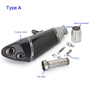 

Universal 51mm Motorcycle Exhaust pipe Moto Carbon fiber Modifide scooter Exhaust Muffler For kawasaki z800 GSXR1000 gsxr750 600