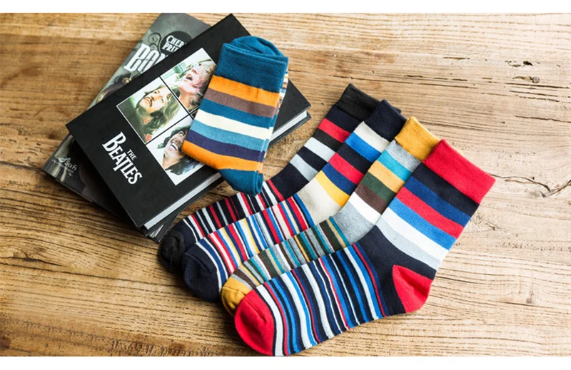 Fashion Men Striped Socks 5 Pairs Cotton Soft Mens Crew Socks Designed Men Socks Colorful Autumn Winter Stripes Male Hosiery (17)