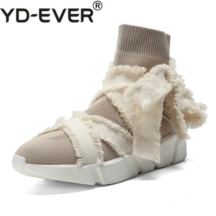 

2019 women ankle boots knitting Rome style flat boots autumn spring boots fashion sneakers size 34-41 party dress