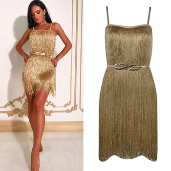 

Fringe Dress Dance Costume Golden For Women Birthday Party Evening Nightclub Bar Cha Cha Performance Singer Stage Costume BL1426