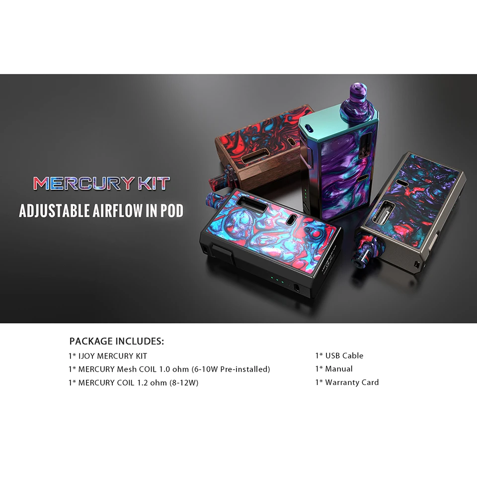 New Original IJOY Mercury Resin Starter Kit 1100mAh battery 2ml Tank 1.0ohm Mesh coil MTL Ecig Vape Kit VS Shogun UnivDrag 2 (5)
