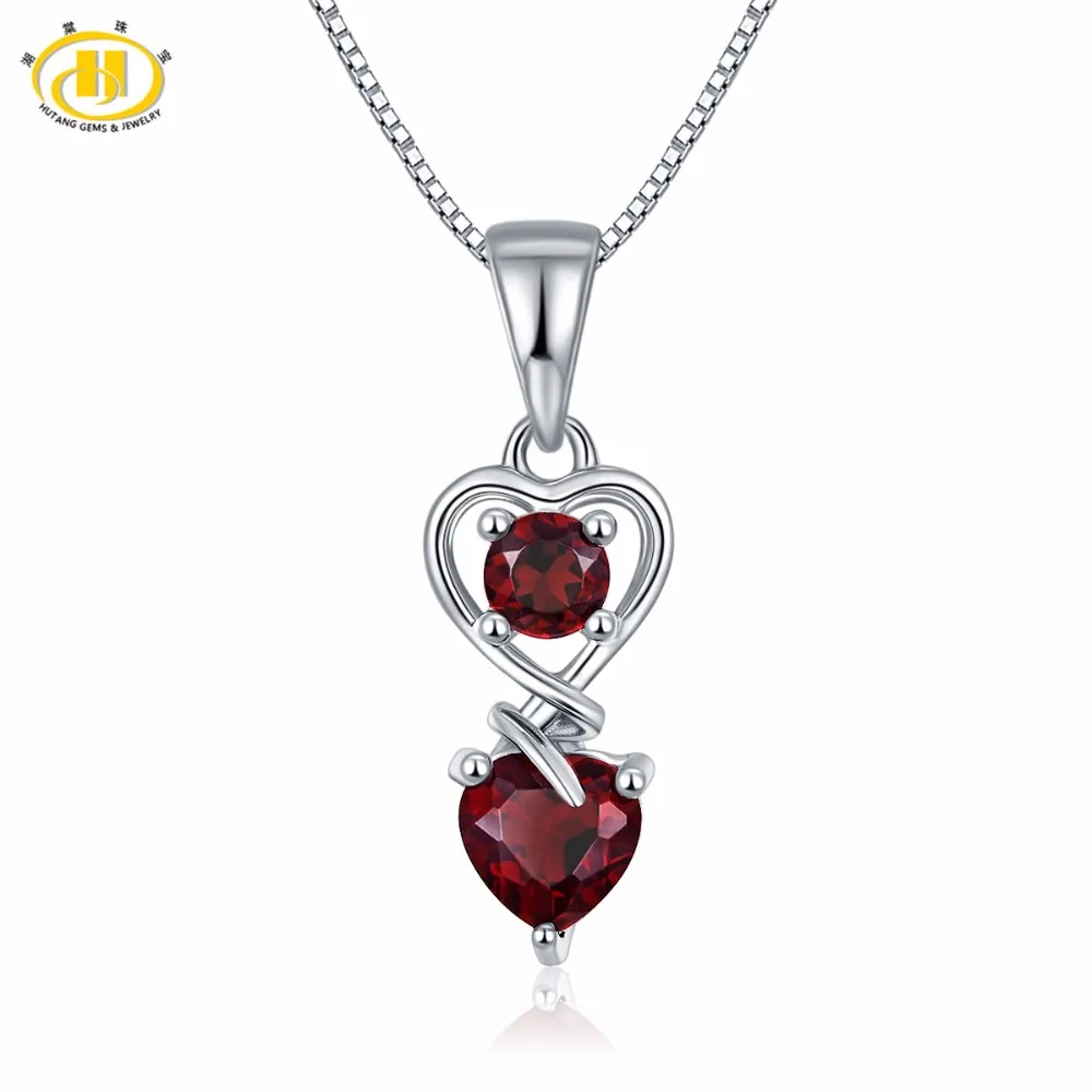 

Hutang Fashion 1.27ct Natural Gemstone Garnet Pendants Solid 925 Sterling Silver Heart Pendant Necklace Fine Jewelry For Women