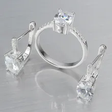 Nueva Moda 925 Joyería de Plata Esterlina Sets Clear Cubic Zirconia Joyería de la Boda Aretes y Anillo Set Para Las Mujeres Regalos de Moda