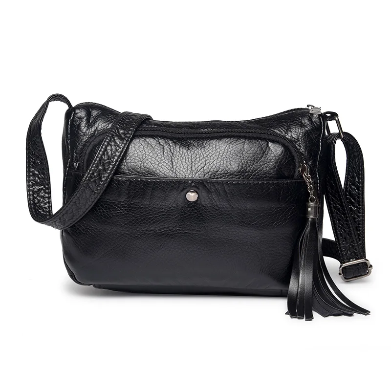 New Fashion Soft PU Leather Shoulder Bags Tassel Crossbody Bag Portable