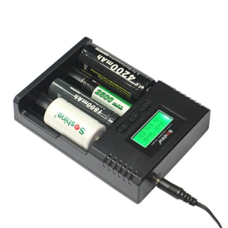 Soshine H4 интеллектуальное зарядное устройство Digi зарядное устройство ЖК-дисплей зарядное устройство с автомобильным кабелем для Li-Ion AA AAA 18650 14500 16340 26650