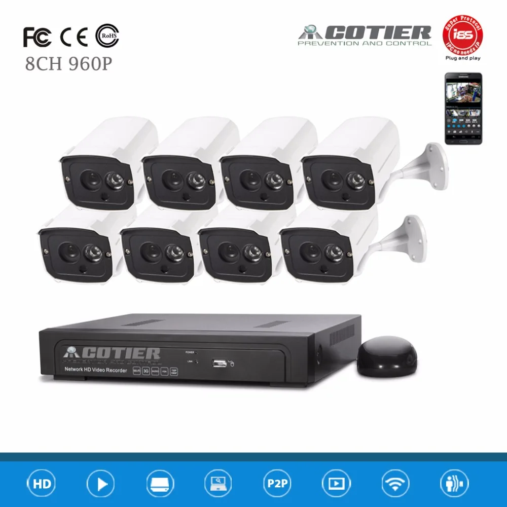 P2P ONVIF POE IP Камеры 1.3MP 8-КАНАЛЬНЫЙ NVR Комплекты Видеонаблюдения Системы 960 P |