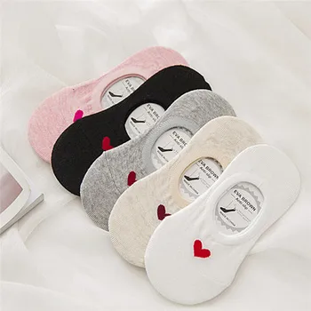 

2018 Candy Colors Summer Women Socks Non-slip Silicone Women Invisible Socks Cotton Shallow Mouth Heart Ankle Socks