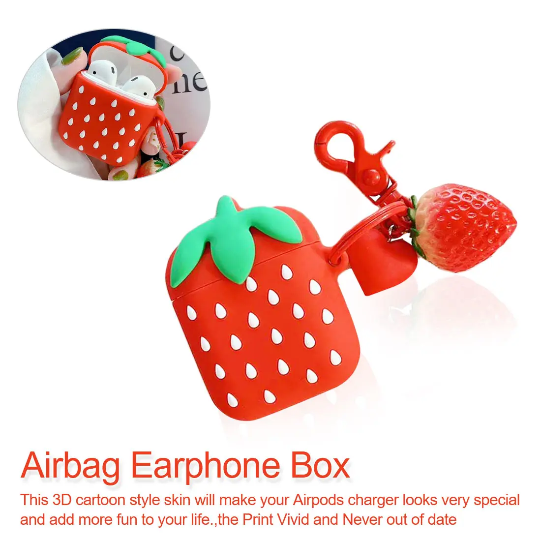 

For AirPods Case 3D Cute Fruit Accessories Earphone Cases For Apple Airpods 2 Protect Cover with Strawberry Pendant