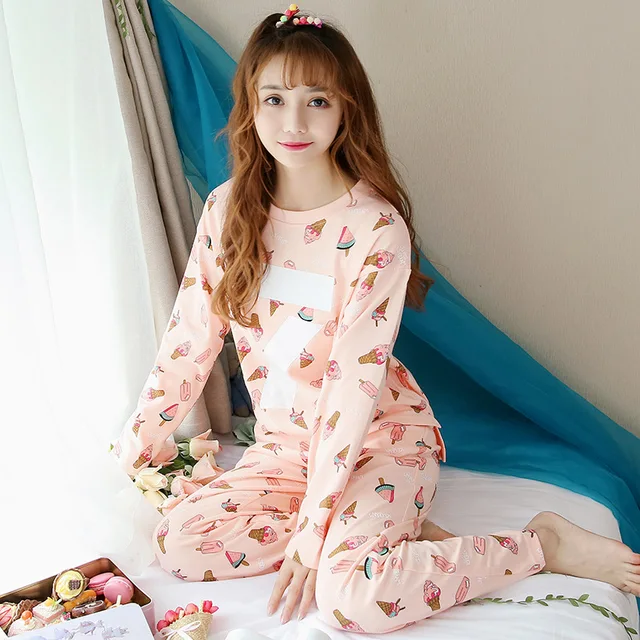 2018 Spring Autumn Women Pyjamas Set Korean Version Comfortable Long ...