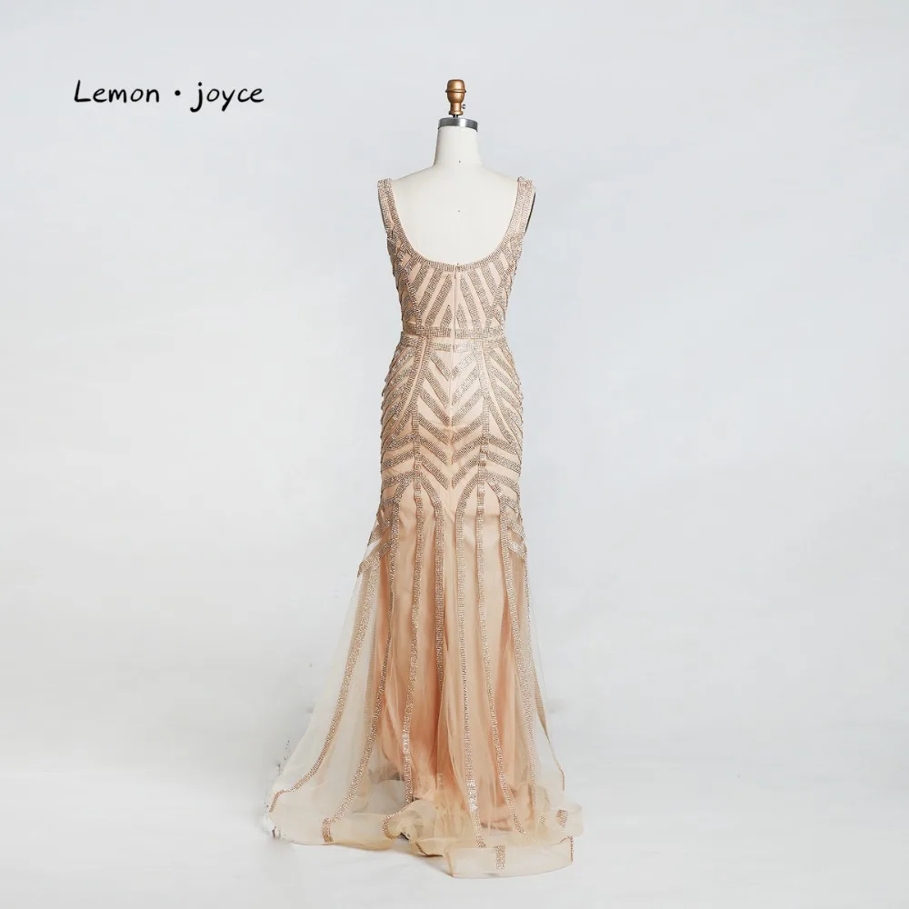 Lemon joyce роскошное вечернее платье с кристаллами цвета шампанского сексуальное длинное платье в пол с v-образным вырезом размера плюс вечерние платья