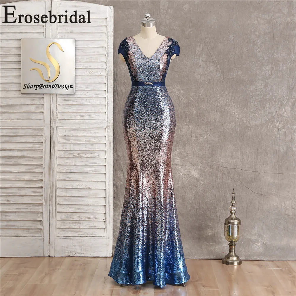 2019 Women Dress Elegant Evening Dress Long Gown Gradient Mermaid Evening Dress with Belt Zipper Back