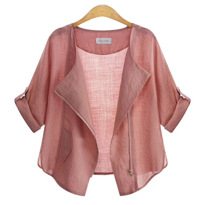 

Summer Autumn Women Tops Shirts Turn Down Collar Breathable Soft Cotton Zip Up Bomber Jacket Thin Basic Coat 2018 Plus Size 5XL