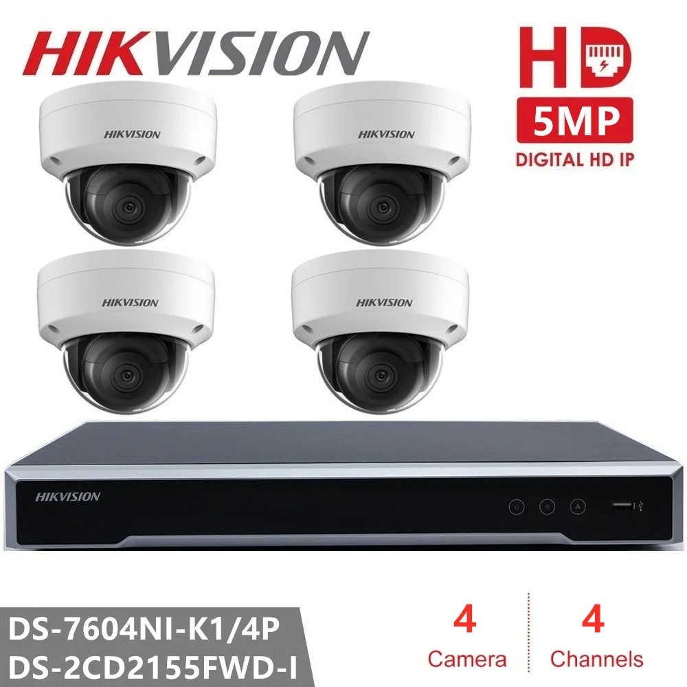 Hikvision H.265 4CH NVR комплект видеонаблюдения P2P 5MP Крытая наружная купольная камера ИК ночного видения IP система наблюдения ссtv