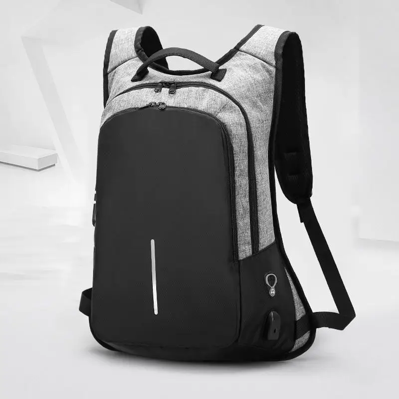 

Men Women Fashion Solid Nylon Backpack Male No Key TSA Anti-theft Laptop Schoolbag Outdoor USB Charge Waterproof Hiking Packets