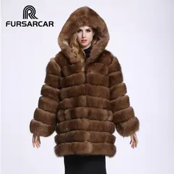 Для женщин's luxuy 100% Натуральный Реальный Лисий Мех животных пальто зима теплая Толстая лиса Мех животных полным ходом средней длины длинный