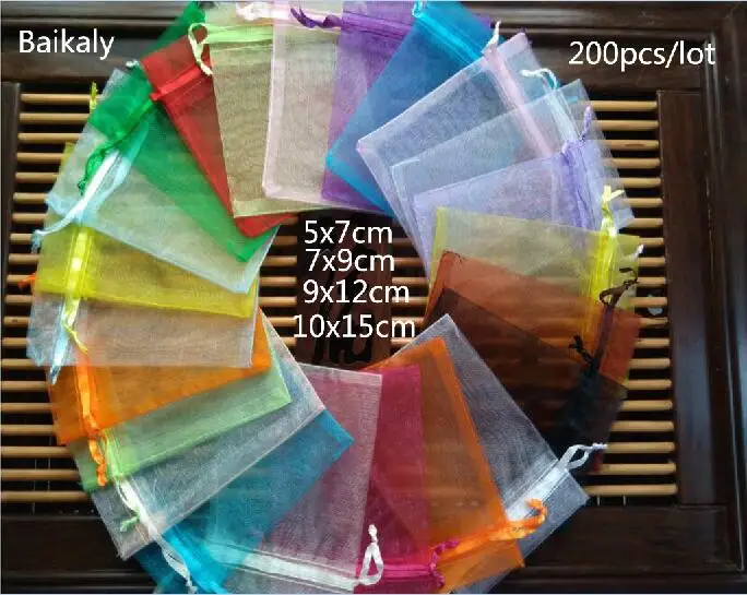 Мешочки 200 шт. 5x7 7x9 9X12 10x15 см на шнурке свадебная сумочка из органзы рождественский