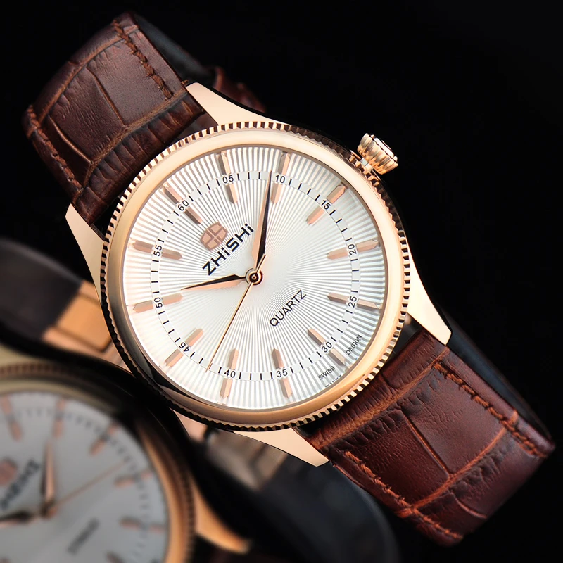 2016 top luxury hongkong brand zhishi swiss movement sapphire mirror genuine leather waterproof men luxury watch