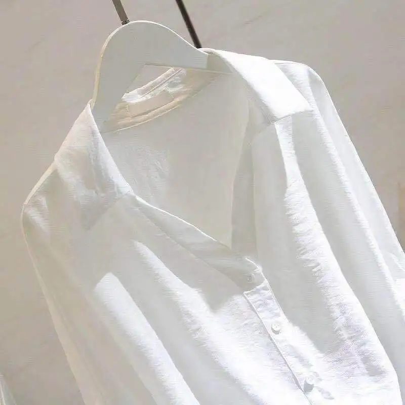 เสื้อเชิ้ตผู้หญิง แขนสามส่วน เสื้อเชิ้ตทำงานผู้หญิง เชิ้ตสีพื้น ผู้หญิง เสื้อเชิ้ต ใส่กับกางเกงยีนส์ หญิง เสื้อเชิ้ตสีขาว ไซส์ใหญ่ เสื้อ เชิ้ต หญิง คน อ้วน