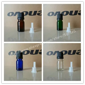 

5ml shiny clear/green/brown/blue glass bottle with black anti-theft screw plastic cap,essential oil bottle.