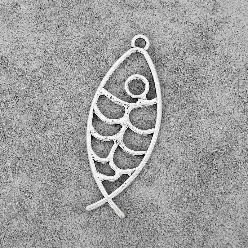 10PCS Tibetan Silver Large Hollow Open Fish  Charms Pendants for DIY Jewelry Necklace Making Findings 69x26mm