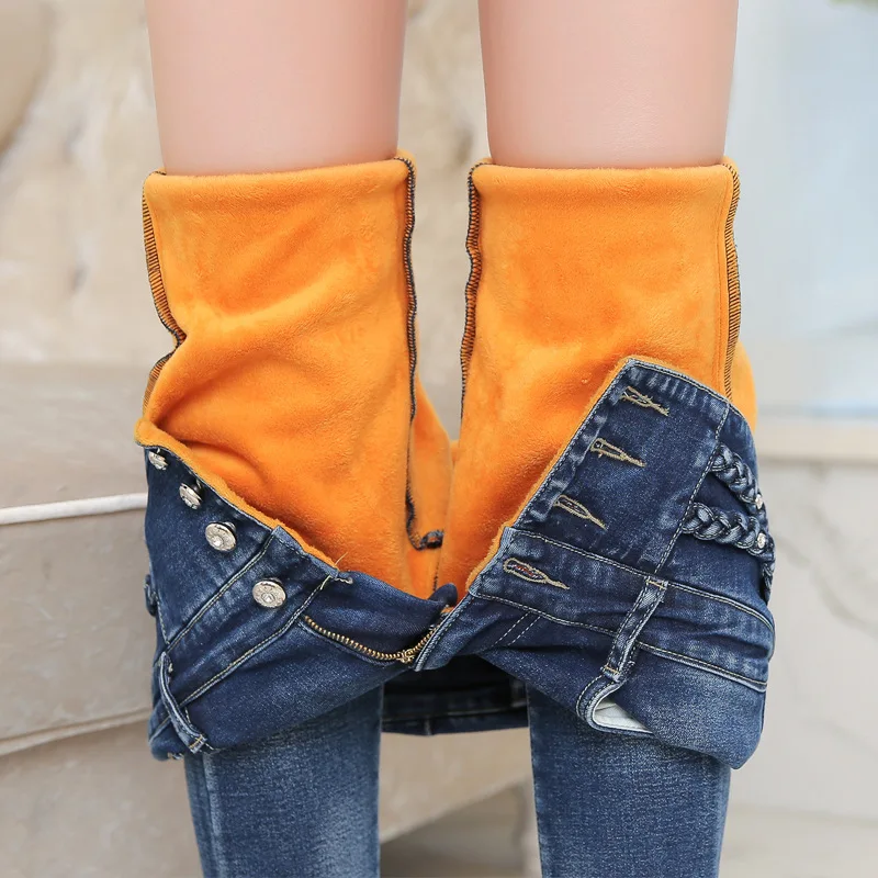 

Warm Jeans Women Winter Velvet Jeans Pencil Denim Skinny Stretch Jean Lady Plus Size High Waist Fleece Pants Femme