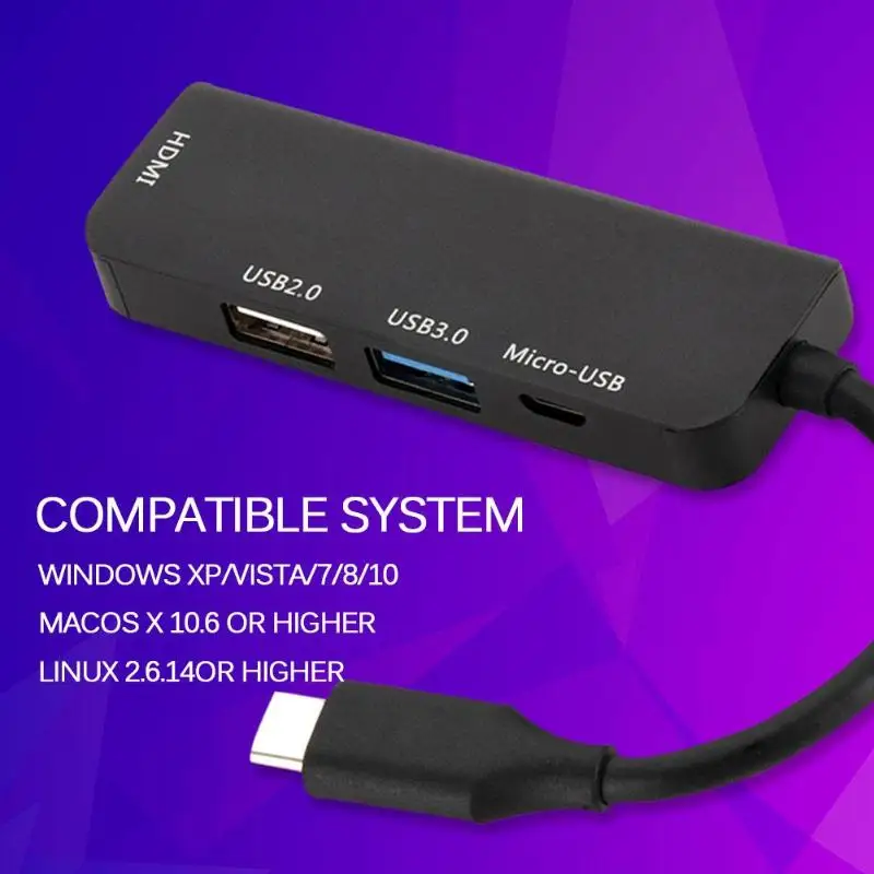 Высокое качество 1080 P Тип-C USB концентратор до USB2.0/USB3.0/HDMI/Micro USB адаптер док-станция для MacBook huawei Xiaomi lenovo Galaxy ПК телефон
