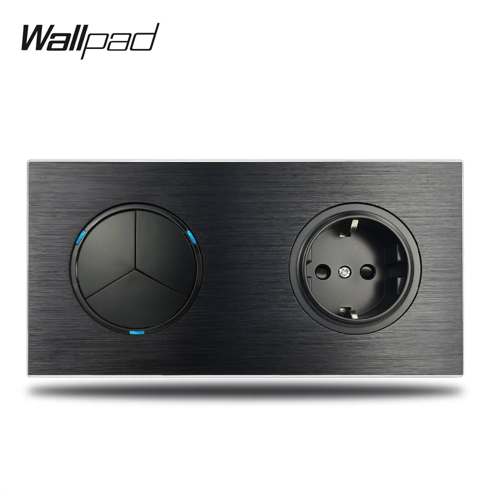 Европейская настенная электрическая розетка Wallpad L6 черная алюминиевая с 3