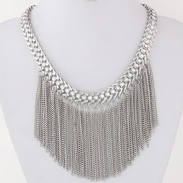 Заявление Ожерелье для Женщин Старинные случайный воротник цепь choker Длинными кистями ожерелья и кулоны bijoux - Окраска металла: silver