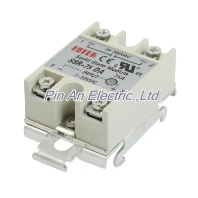 

DC 3-32V Input Temperature Control Solid State Relay w DIN Rail 75A SSR-75DA