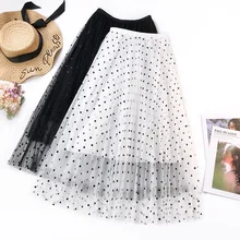 Для женщин Тюлевая юбка в милый горошек женские плиссированные юбки длинные юбки-пачки Jupe Saia faldas Повседневное Высокая Талия Elascity вечерние юбка