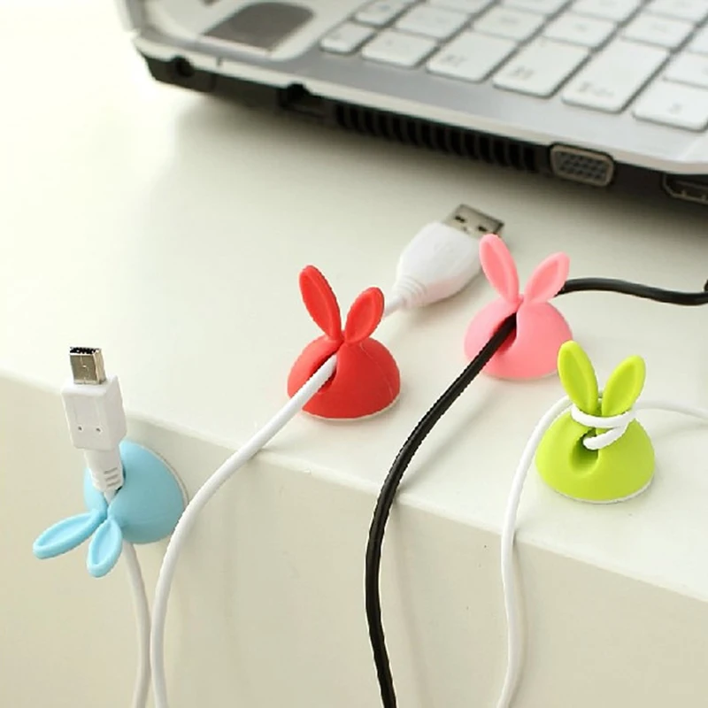 

1Lot/4Pc Lovely Rabbit Shaped Wire Clip Organizer Bobbin Winder Wrap Cord Cable Manager Candy Color Solid Desk Set