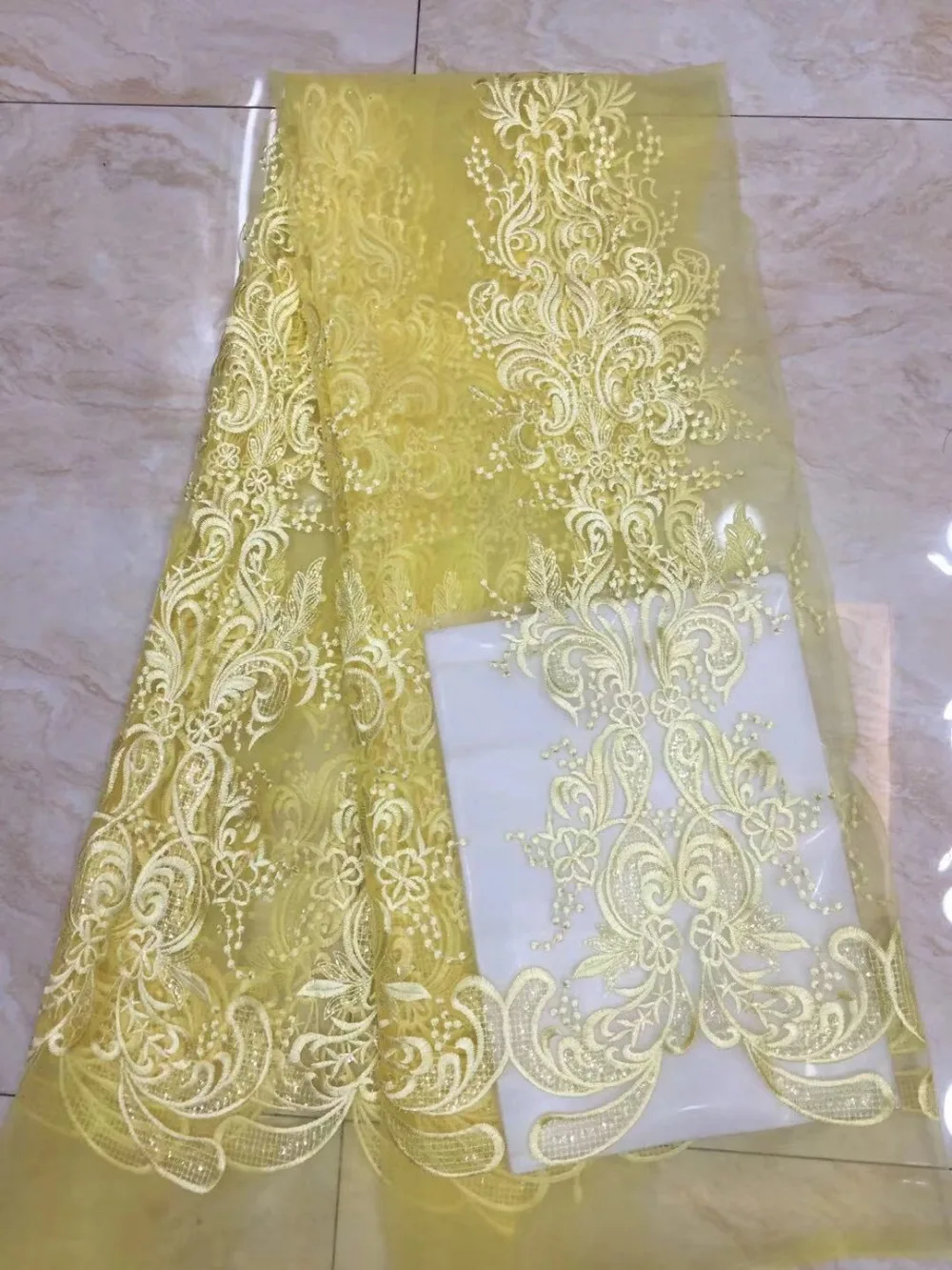 

French lace fabric 5yds/pce dhl yellow sequins embroidery fabrics women bright gorgeous lagos party nigerian bride dress 2019
