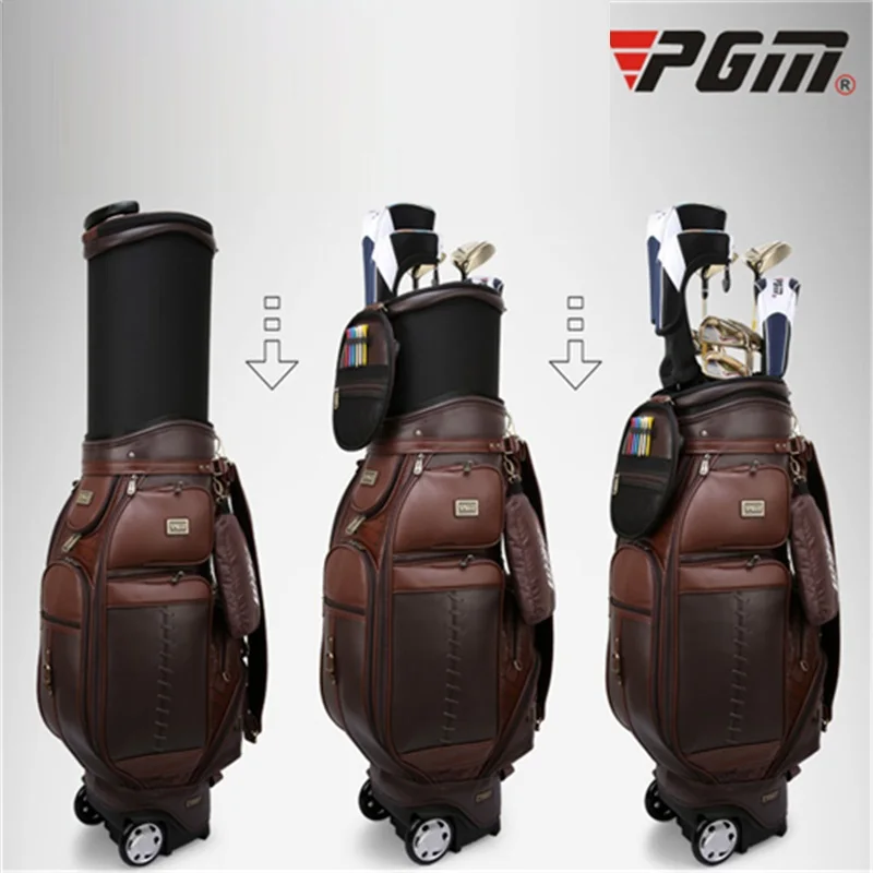 Pgm Men&#39;s Genuine Leather Waterproof Golf Standard Bag Retractable Travelling Aviation Bag Golf ...