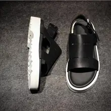 Летние Туфли без каблуков Для мужчин сандалии из натуральной кожи Туфли с ремешком и пряжкой Повседневное вечерние Приморский обувь, увеличивающая рост; на платформе 5 см мужские мокасины