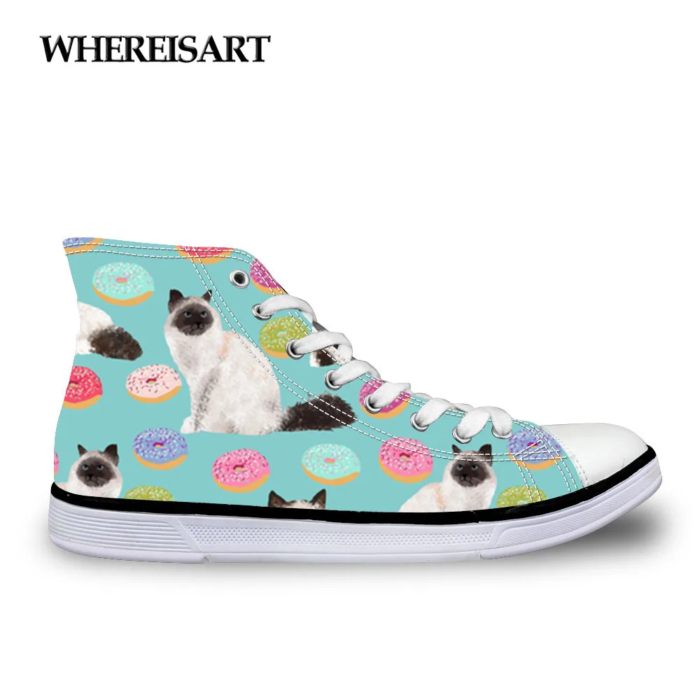 

WHEREISART Birman Cat Design Cute Women Vulcanize Shoes High top Canvas Sneakers Lace-up Flats Casual Walking Shoes Espadrilles
