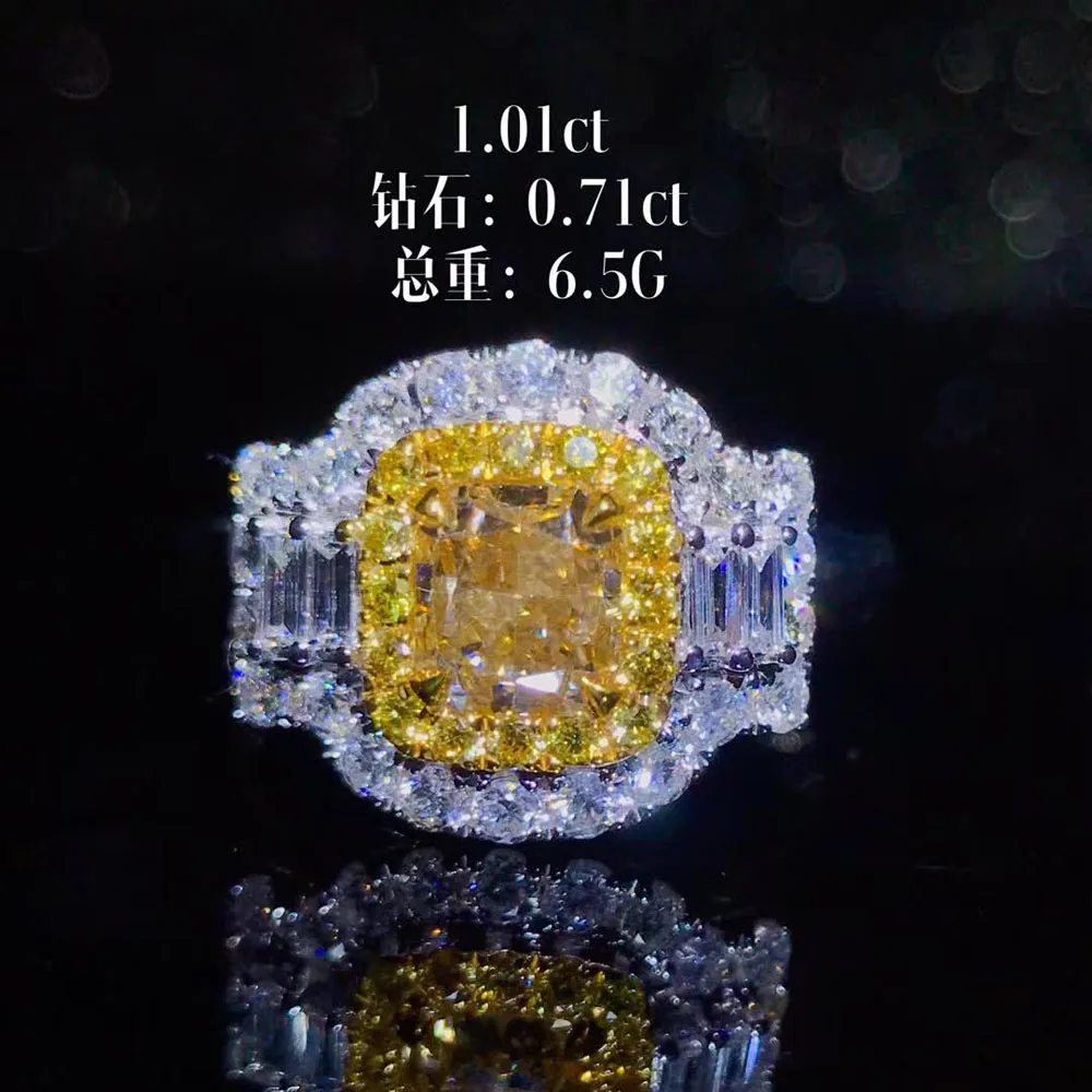wedding engagement ring classic luxury square 18k gold diamond jewelry certificated natural Yellow diamond ring women