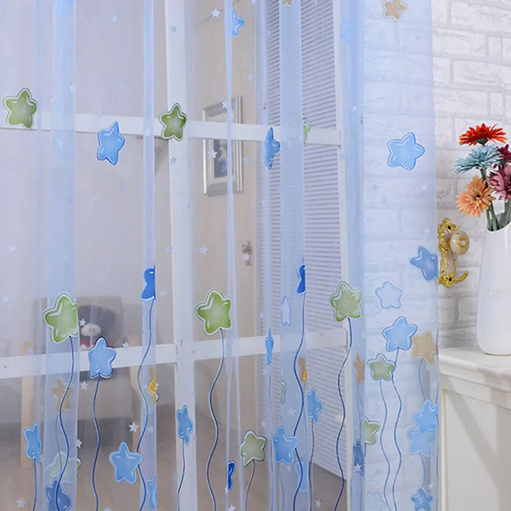 Новое поступление, белая занавеска для детской спальни с разноцветной звездой, занавеска на окно, занавеска для гостиной, украшение в виде звезды, Тюлевая занавеска, 1 шт - Цвет: Синий