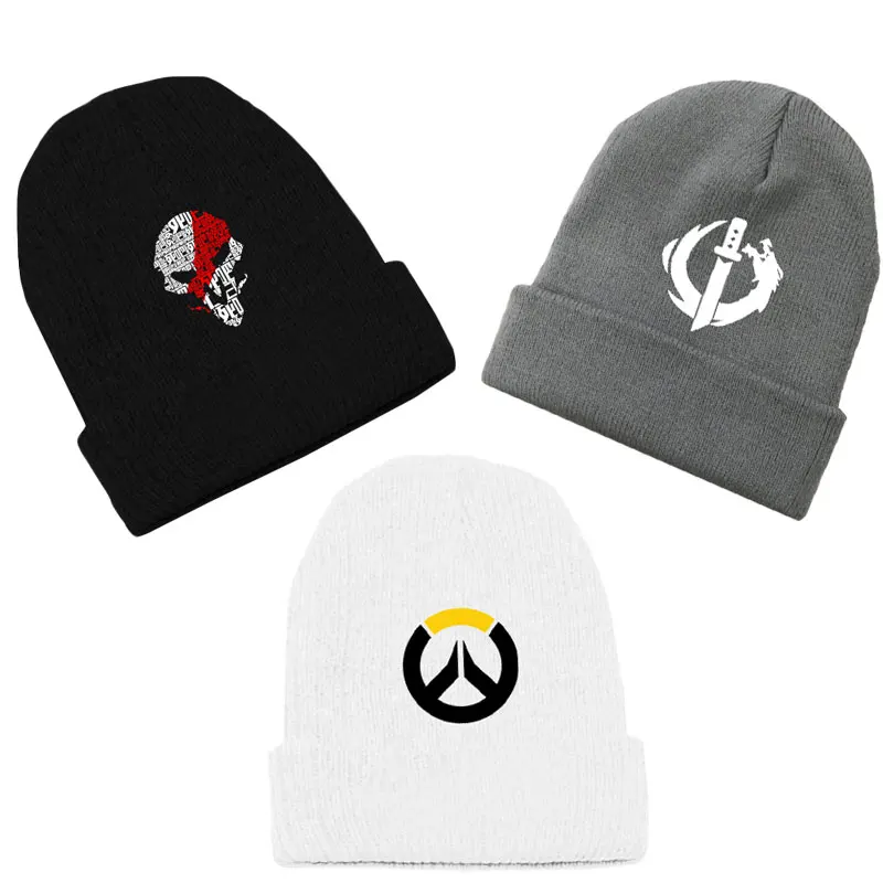 Модные унисекс аниме OW Genji Reaper череп печати Beanie хлопок вязаный лыжный Skullies Хип-хоп мешковатая шапка Косплей шляпа влюбленных подарок