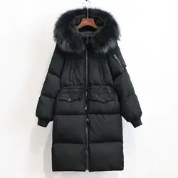 100% большой натуральный мех енота воротник 2018 зимняя куртка женская натуральный мех с капюшоном теплое плотное пальто женская зимняя парка