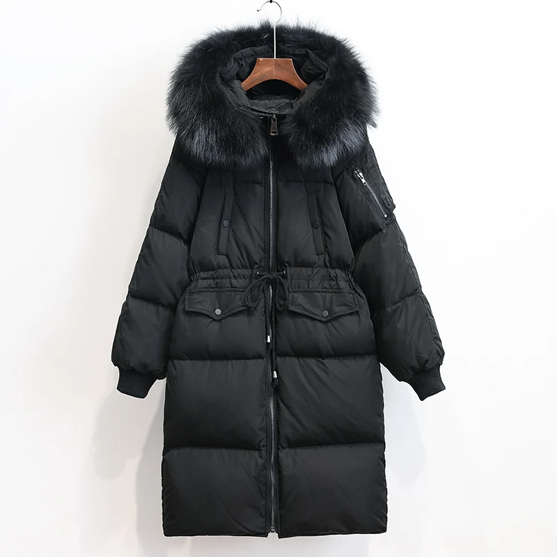 

100% Large Natural Raccoon Fur Collar 2018 Winter Jacket Women Real Fur Hooded Warm Thick Coat Women Winter Parka Female Coats