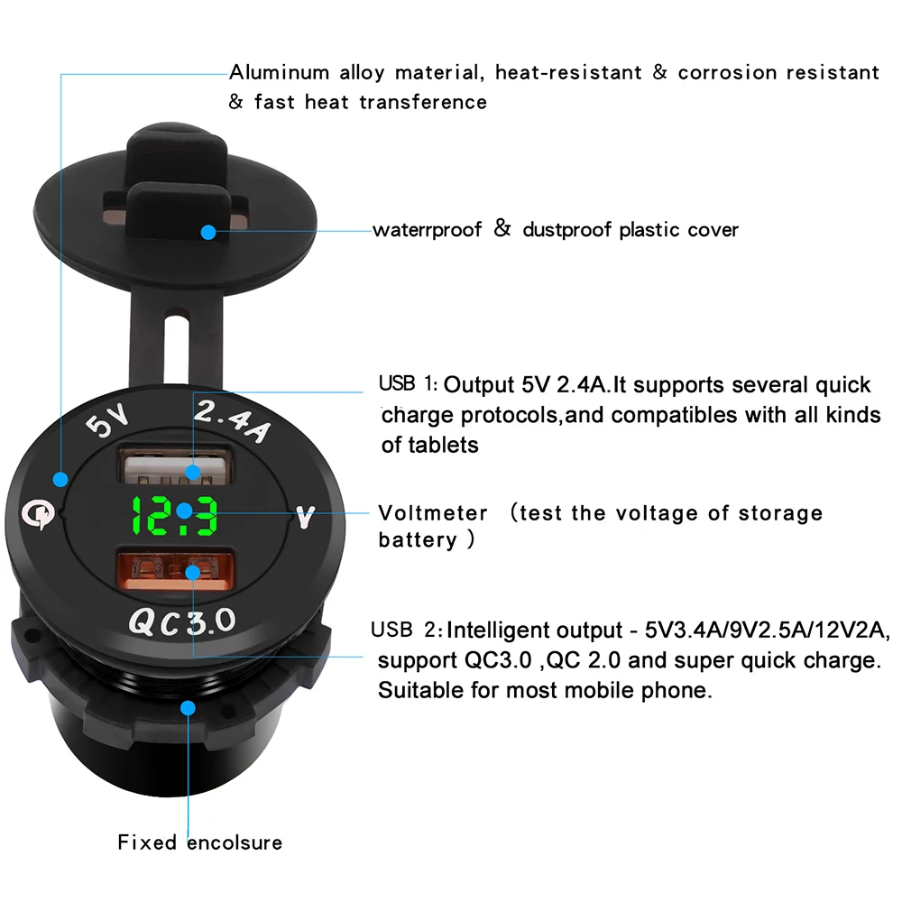 Usb разветвитель для прикуривателя QC3.0 автомобильный usb 5 В 3 4 А светодиодный выход