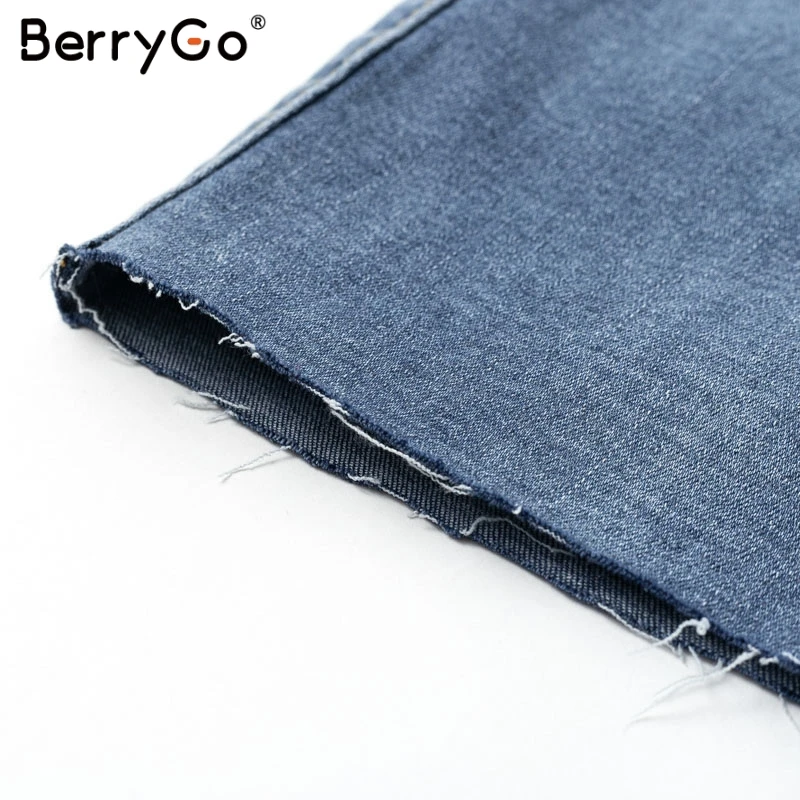 BerryGo элегантная джинсовая юбка с оборками женская летняя облегающая мини