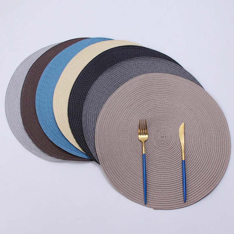 

Round Weave Placemat Table Mats Simple Style Dining Napkin Pads Non-Slip Heat Resistant Coaster Cushion Kitchen Party Decoration