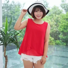 

Banerdanni summer Plus size Women Chiffon Blouse Fashion new sleeveless Double layer Chiffon shirts and Top Loose Female blouses