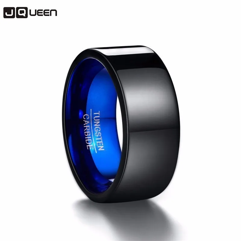 

New Classic Men Ring Jewelry 10mm Width Polished Plating Black Blue 100% Tungsten Steel Ring for Men Wedding Ring Jewelry