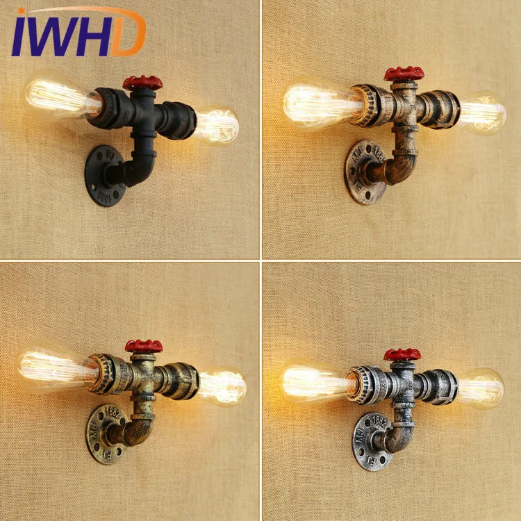 IWHD Loft Style Water Pipe Lamp Industrial Edison Wall Sconce Antique Vintage Wall Light Fixtures Indoor Lighting Lamparas IWHD Loft Style Water Pipe Lamp Industrial Edison Wall Sconce Antique Vintage Wall Light Fixtures Indoor Lighting Lamparas